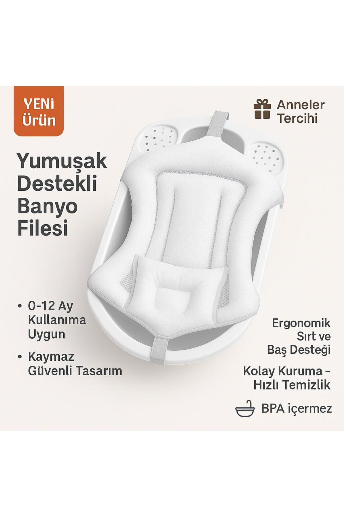 Kafa Yastıklı Köpük MODERN File, Bebek Banyo Filesi ( Katlanır Küvet Için Uyumludur. ) Bej