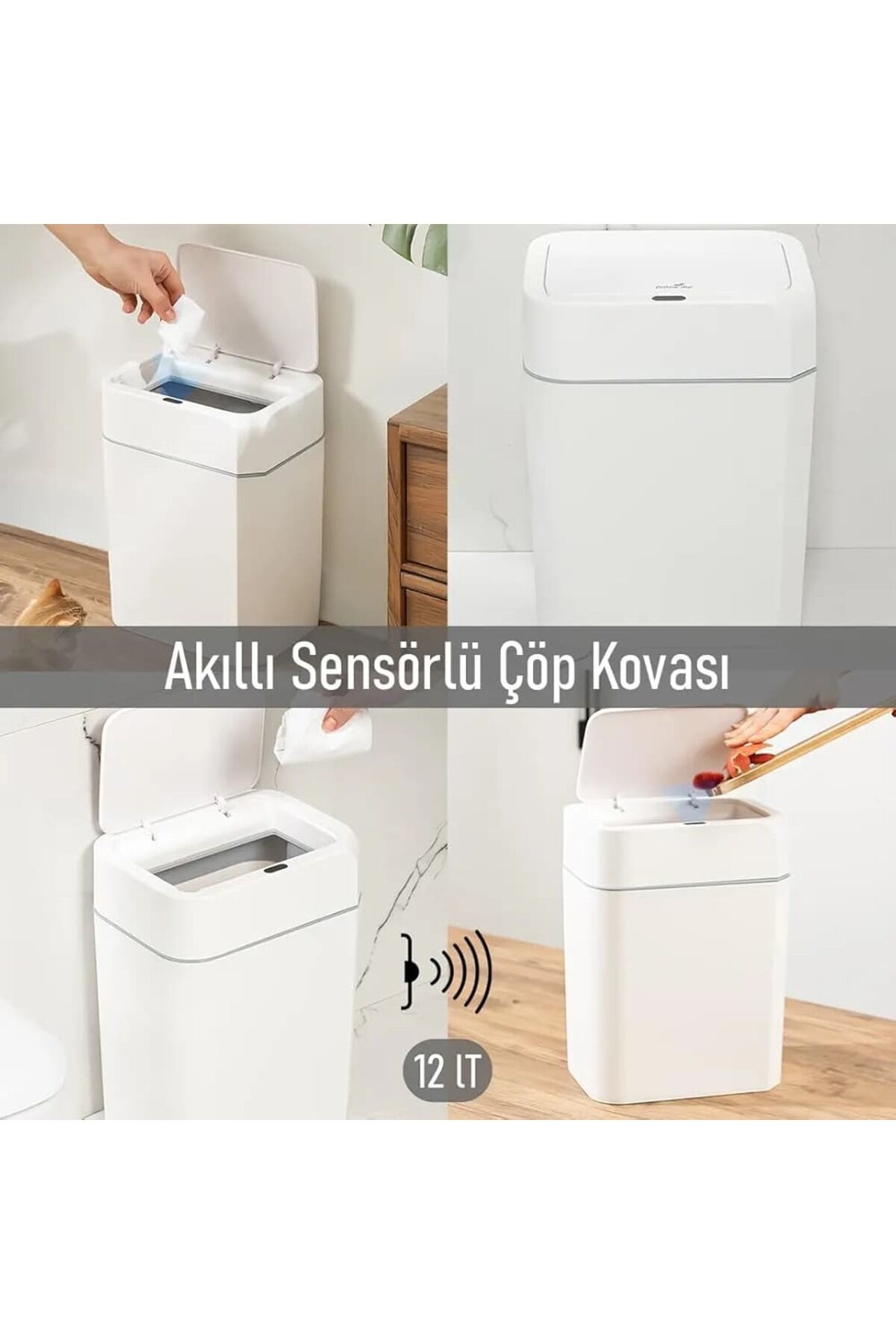 Bebek Çöp Kovası MEGA BOY Otomatik Açılır Kapanır Sensör 18 LT Beyaz