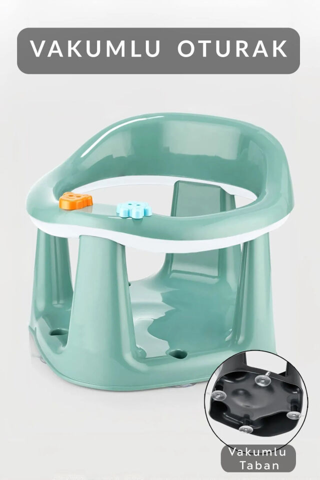 Bebek Banyo Oturağı - Vakum Tabanlı Bebek Mama Oturağı Yeşil Gri