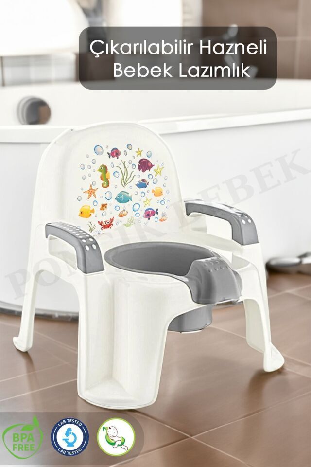 Bebek Tuvalet Alıştırma Lazımlığı Tutma Kollu Koltuk Tipi Çocuk Lazımlık Beyaz 10 Top Beyaz10Top