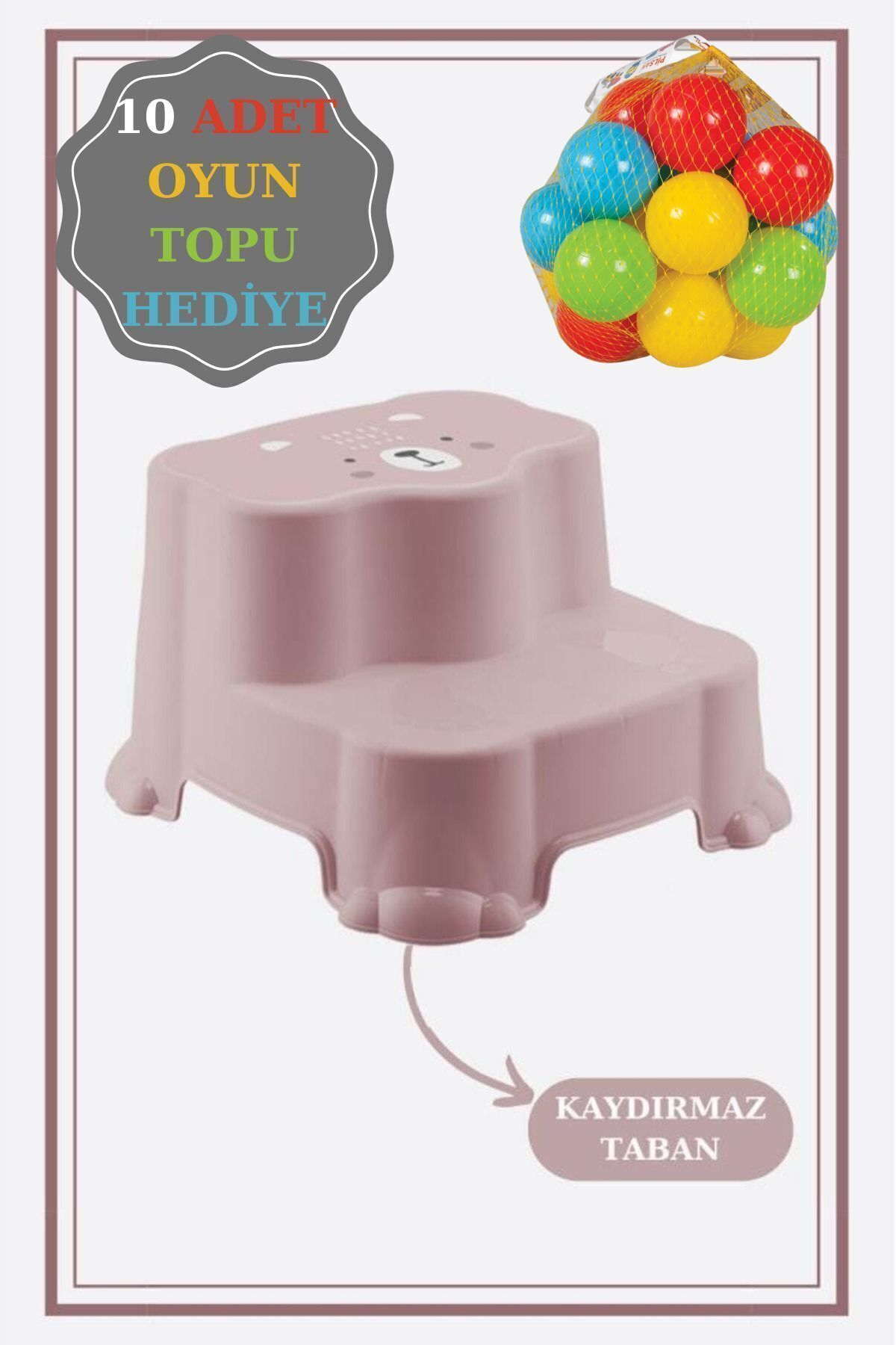 Kaydırmaz Çocuk Taburesi - Çift Basamaklı Banyo Lavabo Merdiven Yükseltici Bebek Basamağı Mavi 10 Tp Pembe10Top