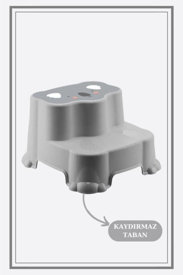 Kaydırmaz Çift Basamaklı Çocuk Taburesi Ve Kulplu Klozet Tuvalet Alıştırma Adaptörü 2'li Set Gri