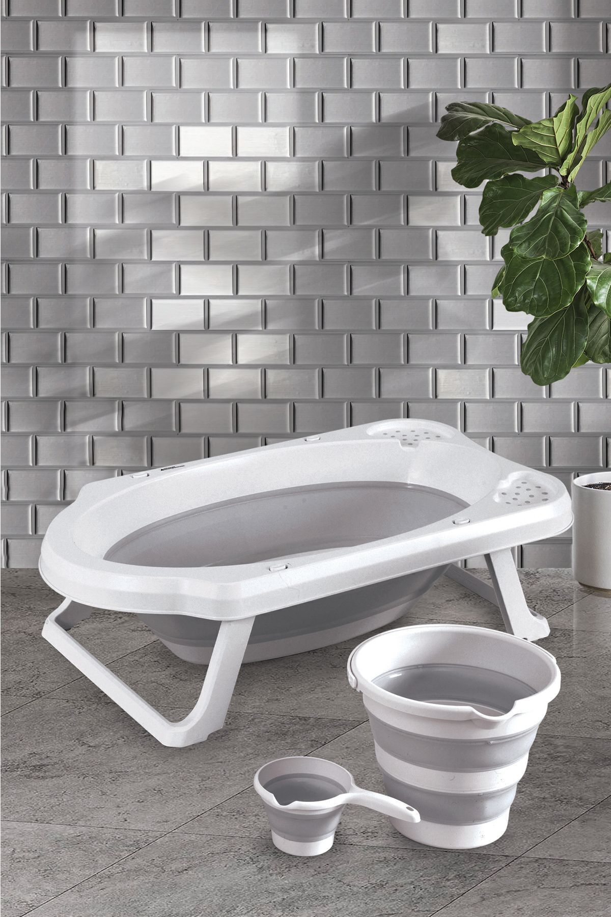 Gri Katlanır Banyo Seti Gri