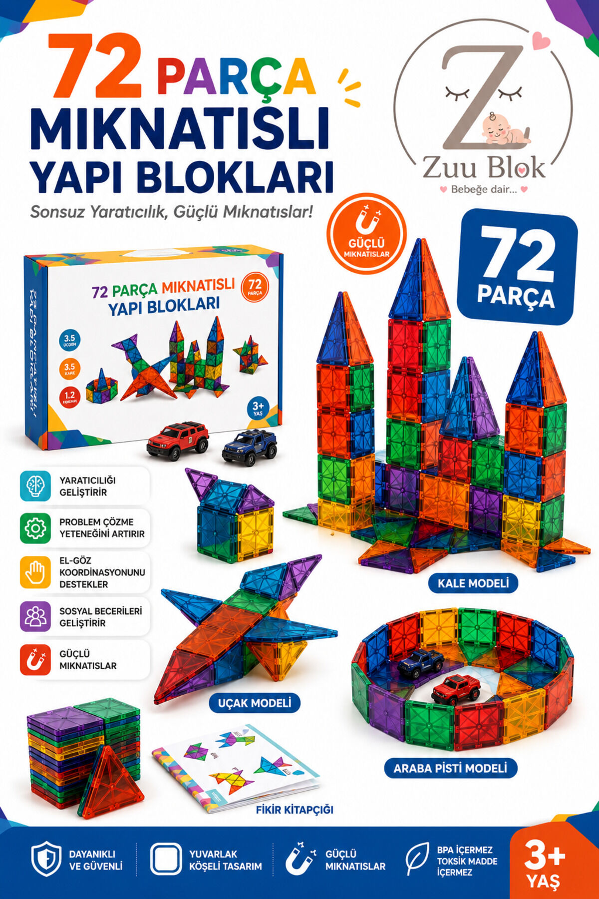 72 Parça Mıknatıslı Manyetik Yapı Blokları – Eğitici Yaratıcı Oyuncak