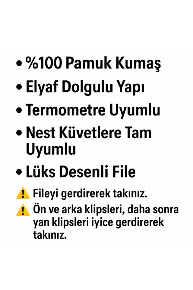 Termotreli ve Nest Katlanır Küvete Uygun %100 Lüx Pamuk Kumaş File Elyaf Dolgulu