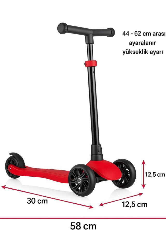 SCOOTER Turbo 3 Tekerli Yükseklik Ayarlı Scooter, KIRMIZI