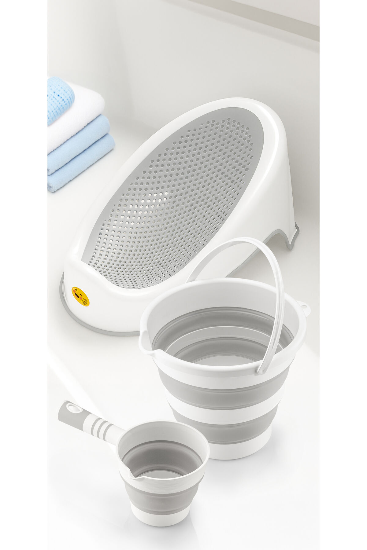 Soft Bebek Küveti 3 lü Set– Silikon Fileli Bebek Besleme Yıkama Banyo Küveti Bebek Banyo Oturağı