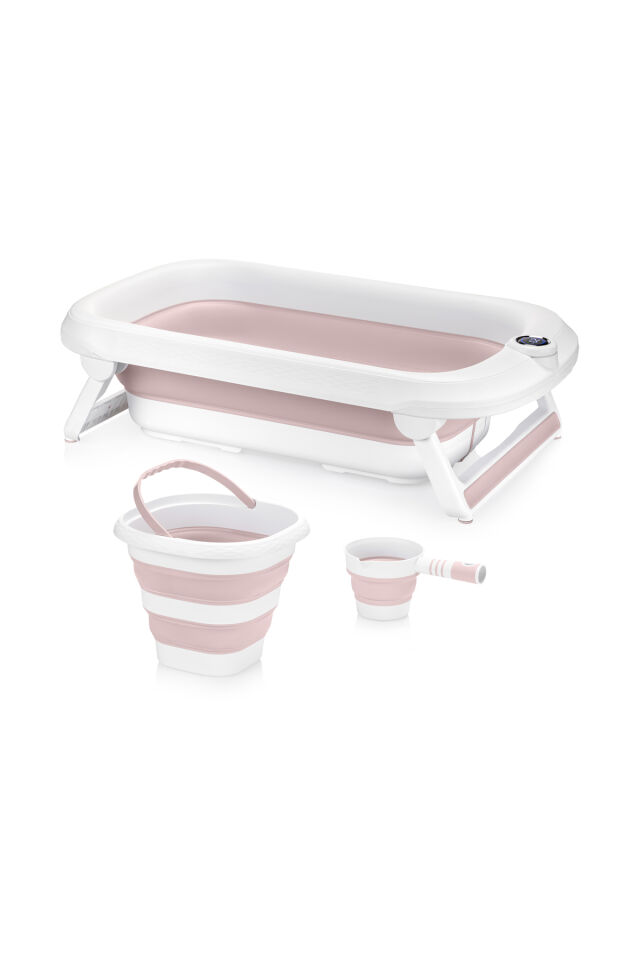 Yeni Termometreli Katlanır Bebek Küveti 45 Lt. 3 Lü Set Pembe