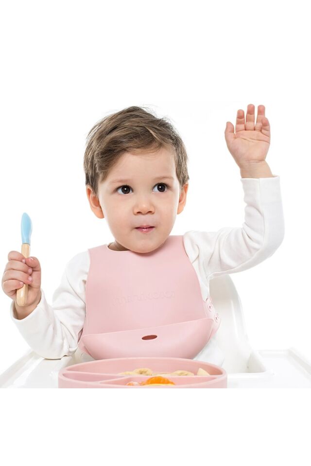 Bebek Mama Önlüğü Silikon Pembe Önlük