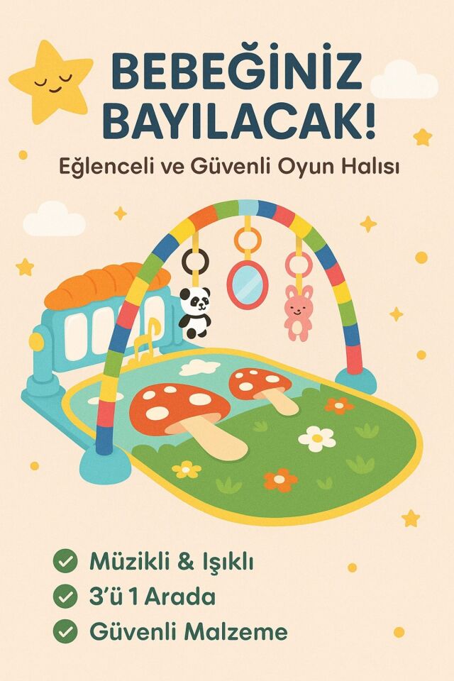 Sevimli Piyanolu Sesli Işıklı Aynalı Oyun Halısı I Eğitici Duyu Gelişim I Görsel ve işitsel Gelişim