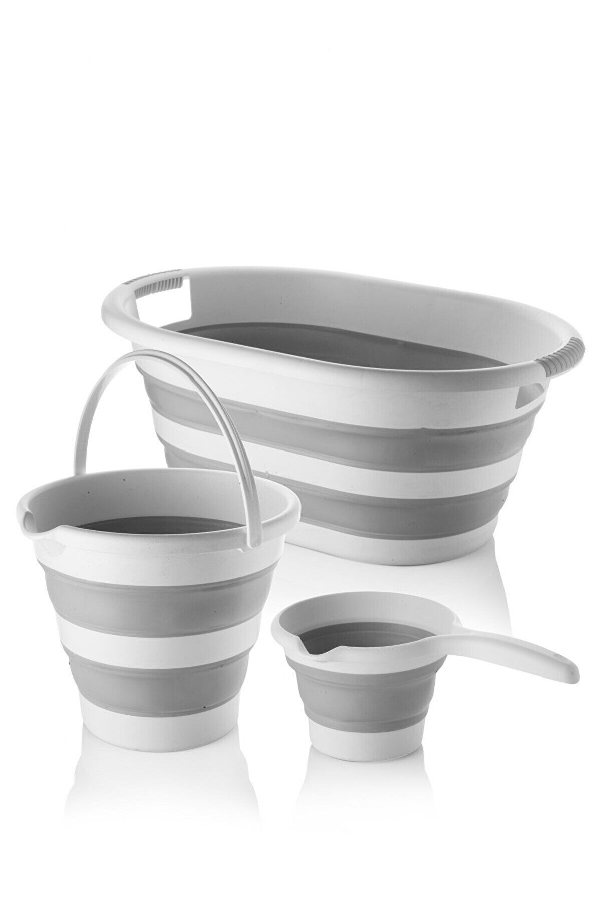 3lü Set Temizlik Seti Katlanır Sepet-kova-maşrapa