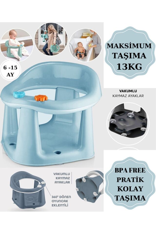Bebek Banyo Oturağı - Vakum Tabanlı Bebek Mama Oturağı - Bel Destekli Vakumlu Mama, Banyo Oturak