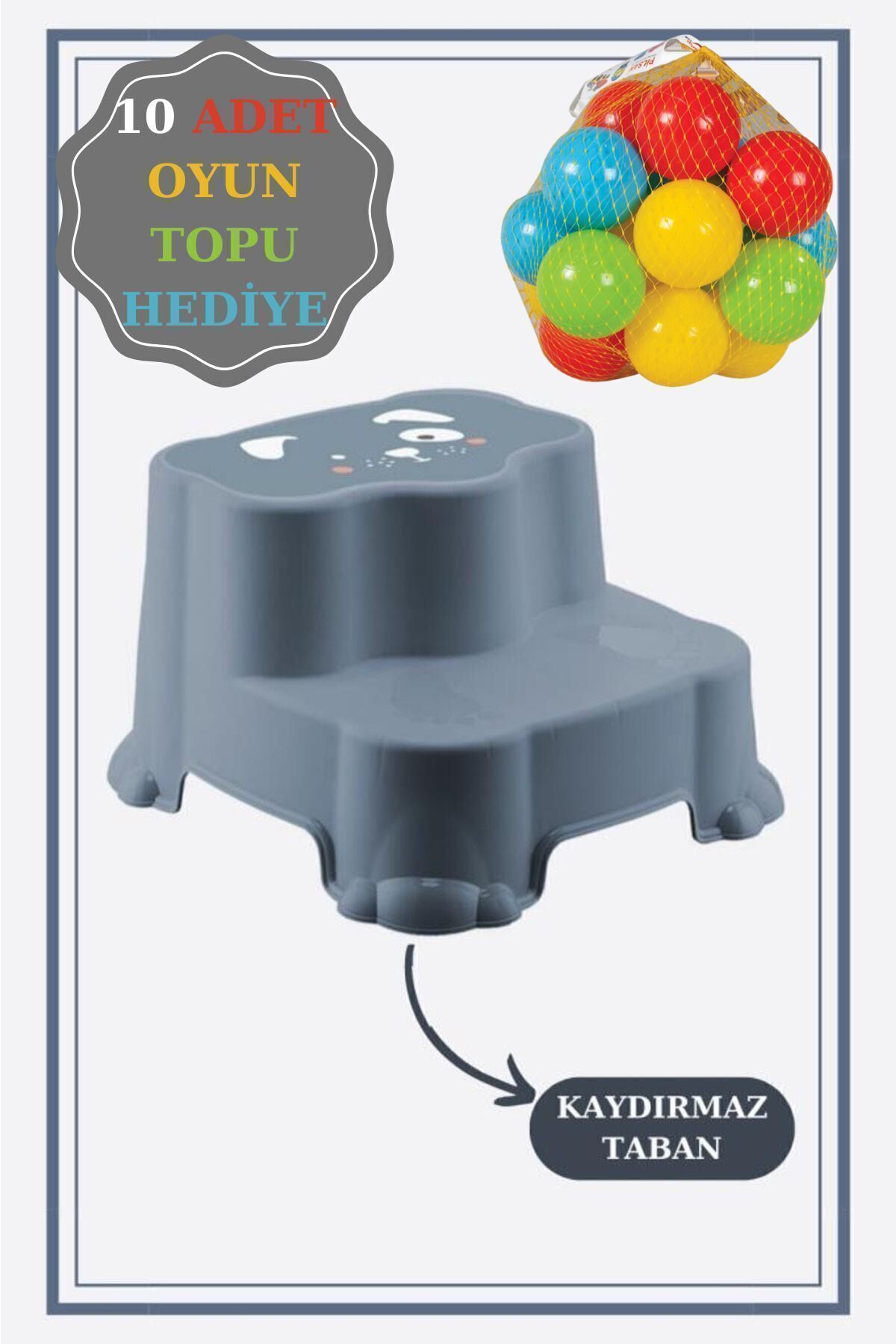 Kaydırmaz Çocuk Taburesi - Çift Basamaklı Banyo Lavabo Merdiven Yükseltici Bebek Basamağı Mavi 10 Tp