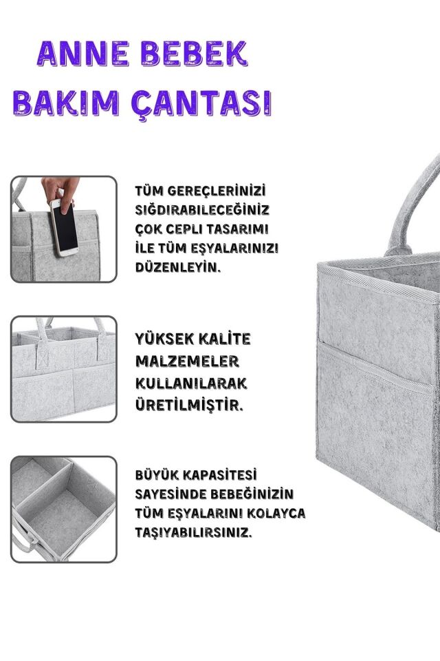 Pratik Dolap İçi Keçe Çanta Anne Bebek Bakım Çantası