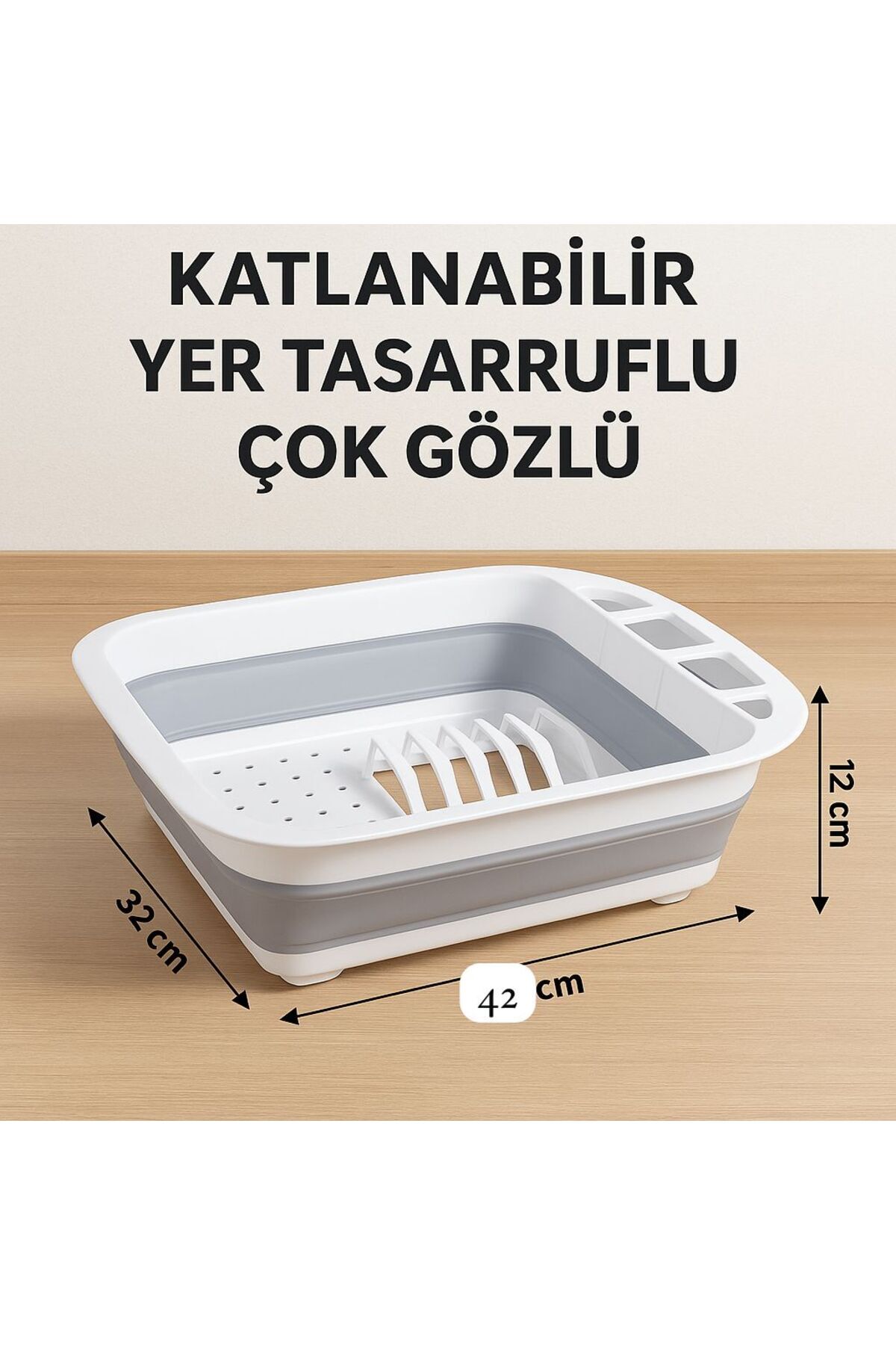 Lüx Sihirli Katlanabilir Tabaklık Bulaşıklık Kurutmalık Tezgah Üstü Gri