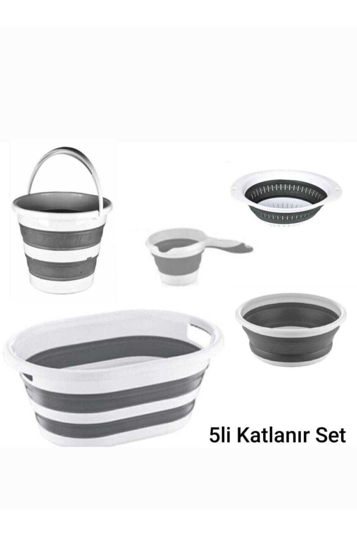 Katlanabilir Multi 5’li Set - Sepet Kova Maşrapa Badya Süzgeç