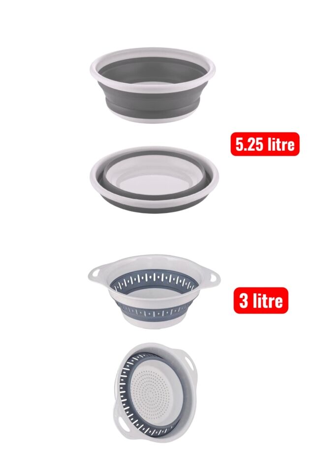 Katlanabilir Multi 5’li Set - Sepet Kova Maşrapa Badya Süzgeç