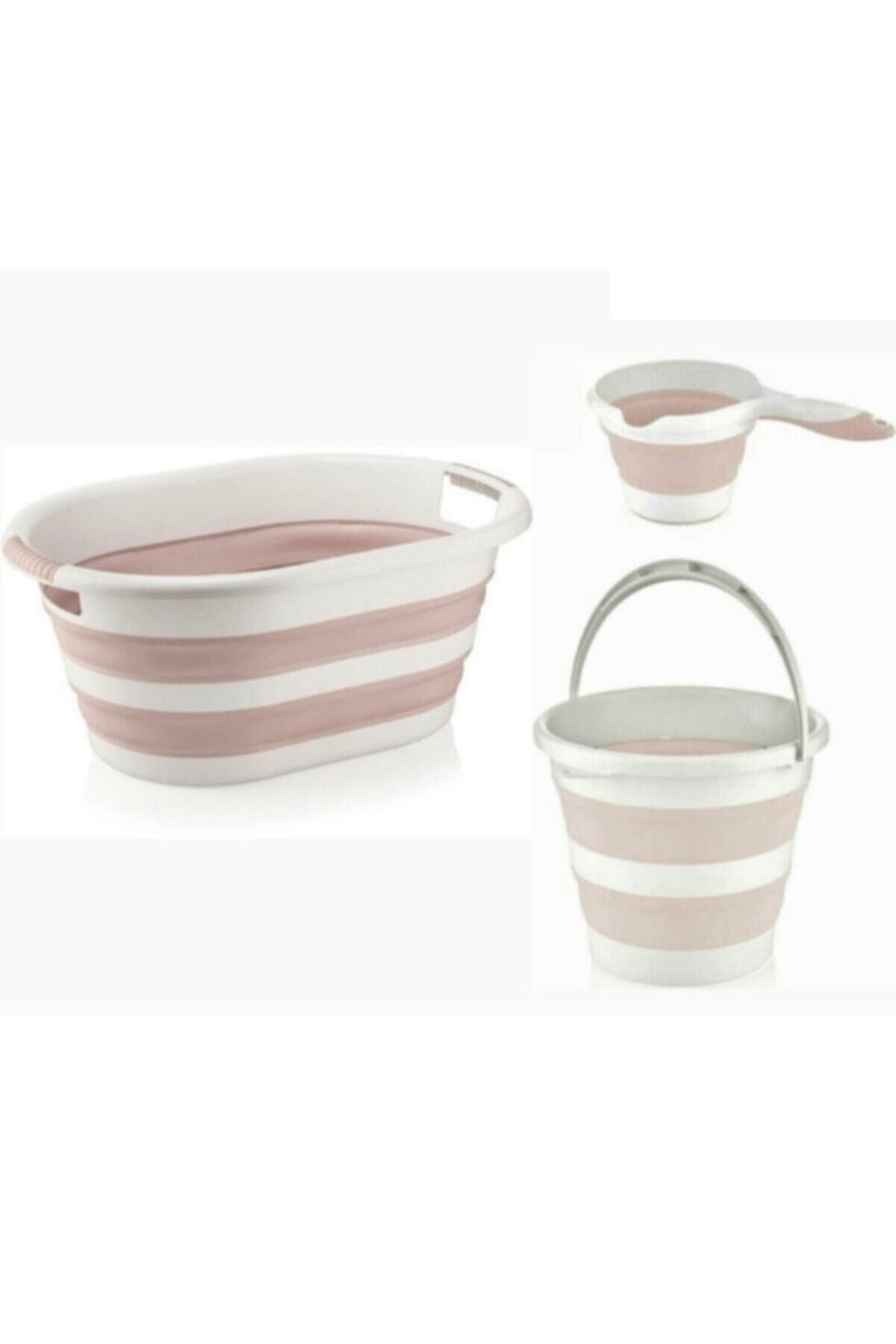 Multi 3'lü Set - Çamaşır Sepeti - Kova - Maşrapa - Pembe